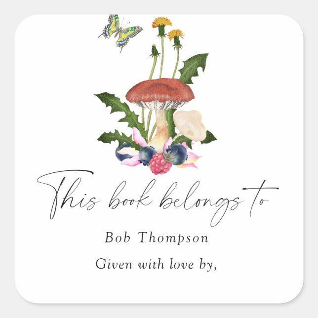 Mushrooms - this book belongs to square sticker (Front)