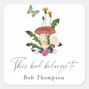 Mushrooms - this book belongs to square sticker