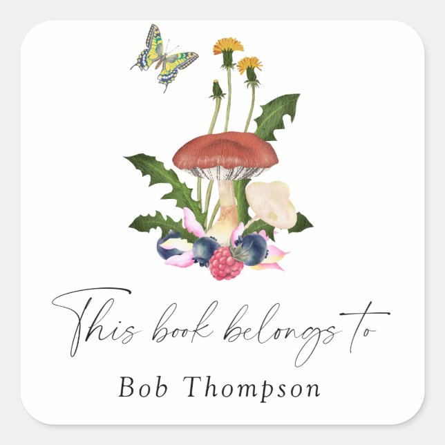 Mushrooms - this book belongs to square sticker (Front)