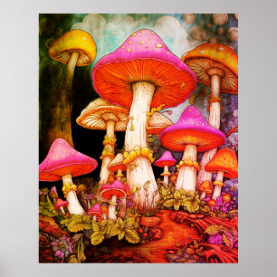 Mushrooms Under a Stormy Sky Background on a Wall Poster