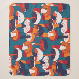 Mushrooms variety, vintage seamless illustration. sherpa blanket