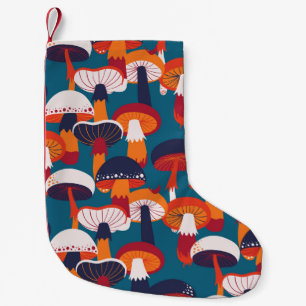 Mushrooms variety, vintage seamless illustration. small christmas stocking