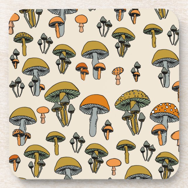 Mushrooms vintage pattern coaster (Front)