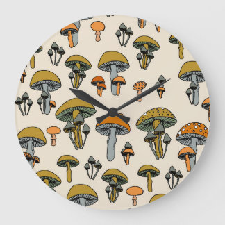 Mushrooms vintage pattern large clock