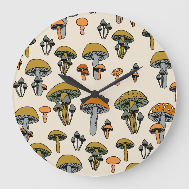 Mushrooms vintage pattern large clock (Front)
