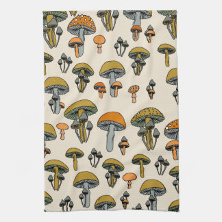 Mushrooms vintage pattern tea towel