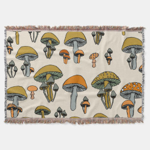 Mushrooms vintage pattern throw blanket