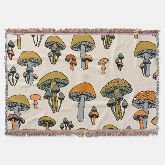Mushrooms vintage pattern throw blanket (Front)
