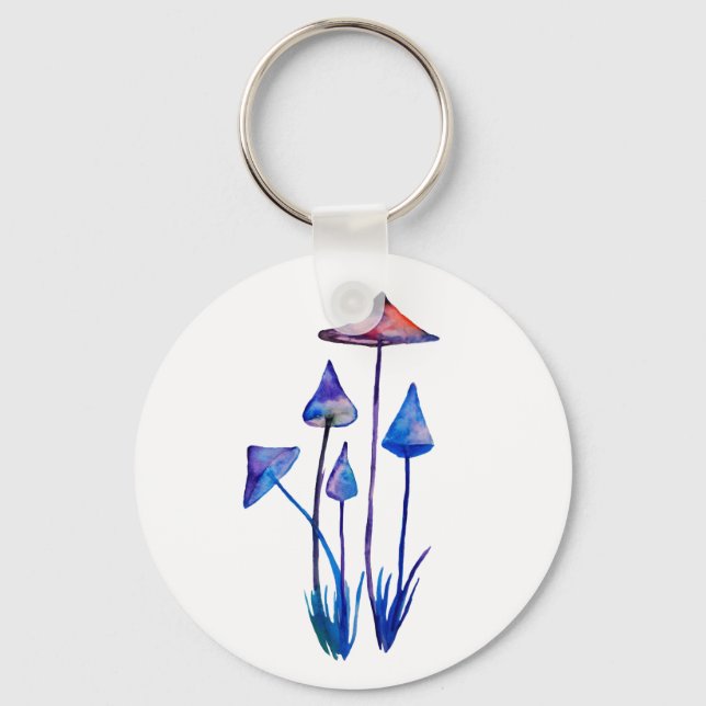 Mushrooms Watercolor Art  Button Key Ring (Front)