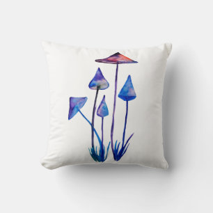 Mushrooms Watercolor Art Throw Cushion