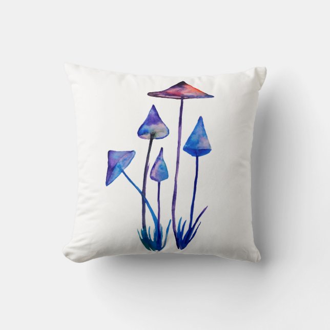 Mushrooms Watercolor Art Throw Cushion (Front)