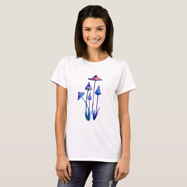Mushrooms Watercolor ArtBasic T-Shirt, White T-Shirt (Front Full)