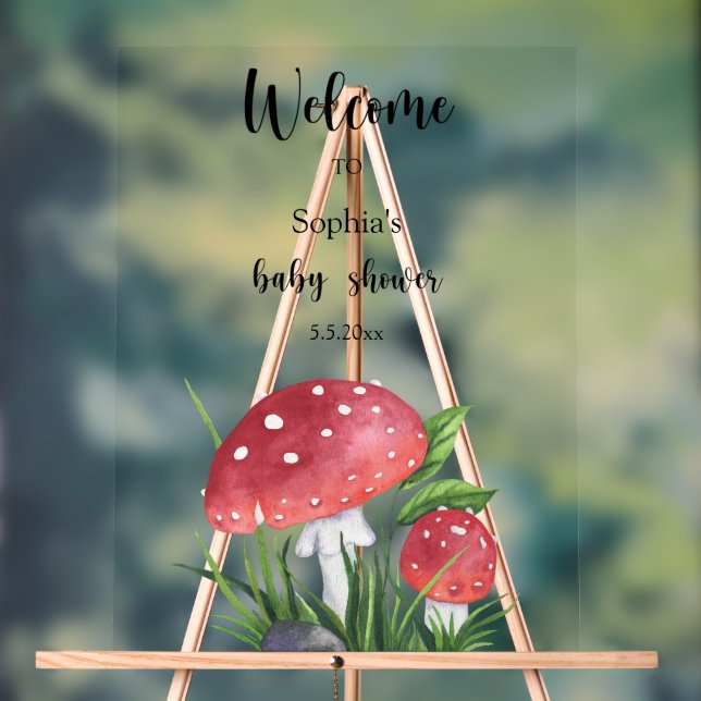 Mushrooms Welcome Baby Shower Acrylic Sign (Neutral)