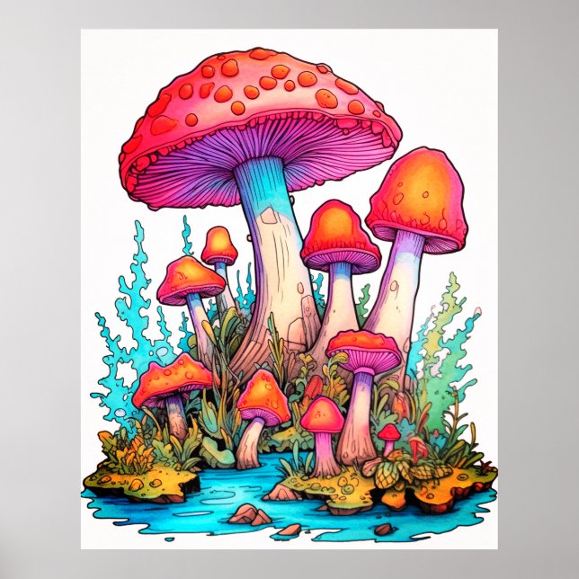 Mushrooms White Background Wall Poster (Front)