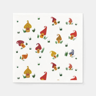 Mushrooms White Standard Cocktail Paper Napkins