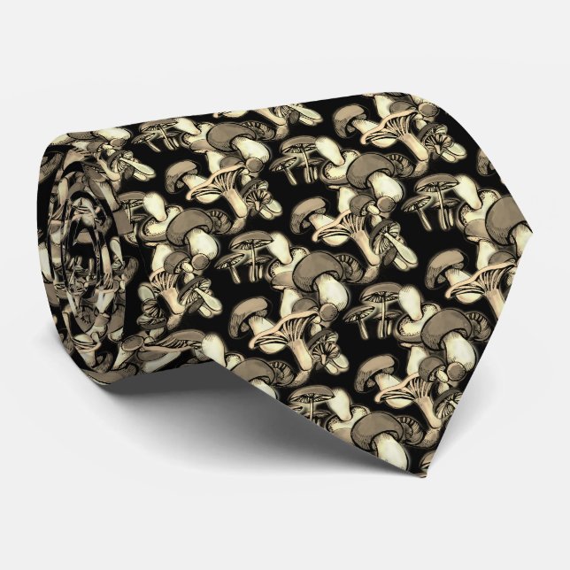Mushrooms with black background neck tie (Rolled)