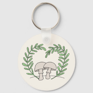 Mushrooms with Heart Fern Leaves Key Ring