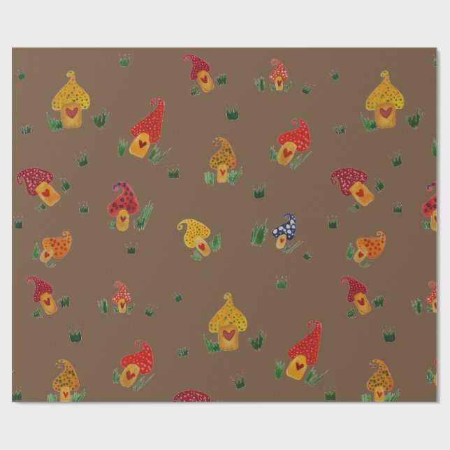 Mushrooms with heart Matte Wrapping Paper (Flat)