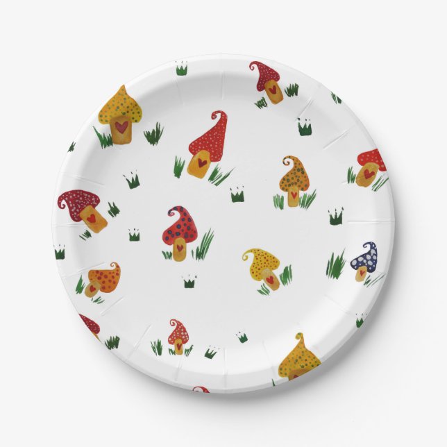 Mushrooms with hearts  Custom Paper Plates 7 in (Front)