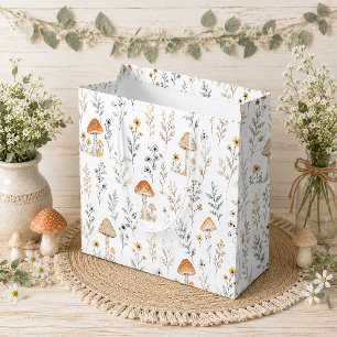 Mushrooms, Woodland Accents, Floral, Whimsical Large Gift Bag