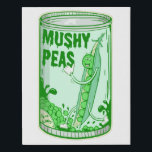 Mushy Peas pop art Faux Canvas Print<br><div class="desc">An illustration of a tin can of mushy peas. These mashed peas are a English food that is delicious. This design has a cartoon pea pod stomping on some peas,  mushing them. A funny vegetable design which is part of my canned / tinned food collection.</div>