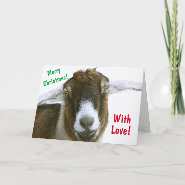 Mushy Romantic Goat Christmas Holiday Card (Front)