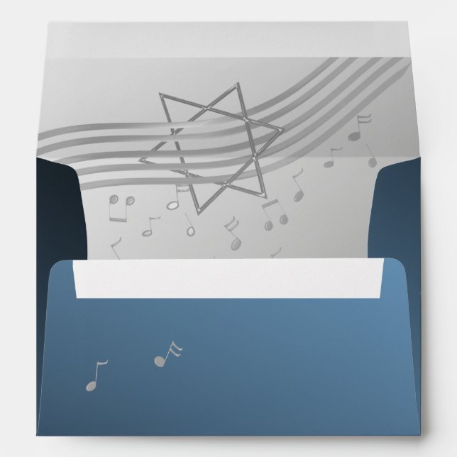 Music 5x7 Silver Blue Bar Mitzvah Envelopes (Back (Bottom))