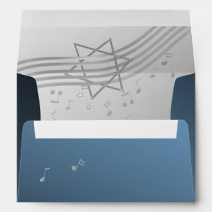 Music 5x7 Silver Blue Bar Mitzvah Envelopes