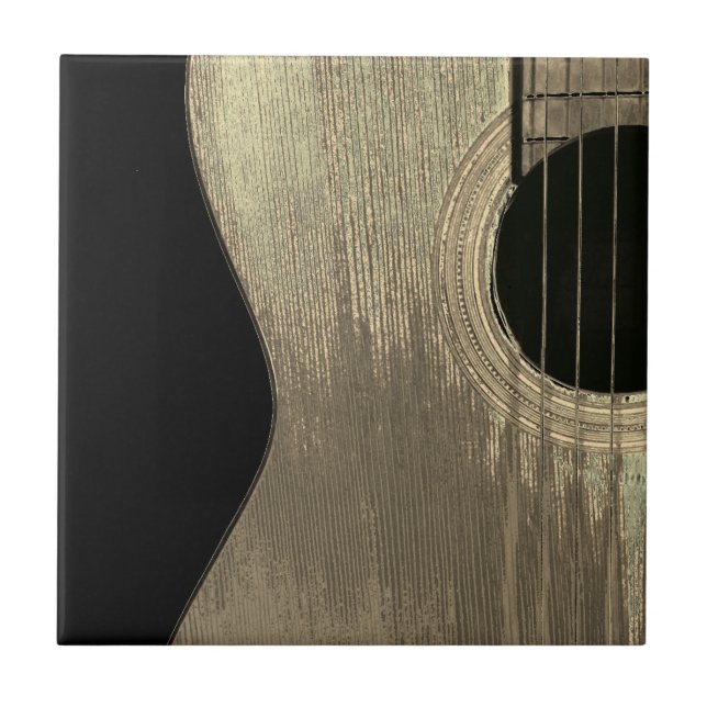 Music Acoustic Guitar Abstract Black Tile (Front)