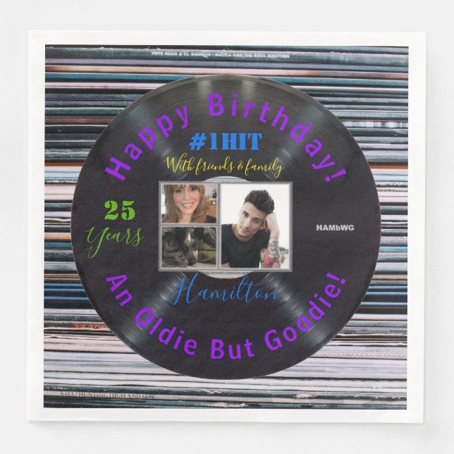 Music Album Theme Birthday Paper Napkins HAMbyWG (Front)
