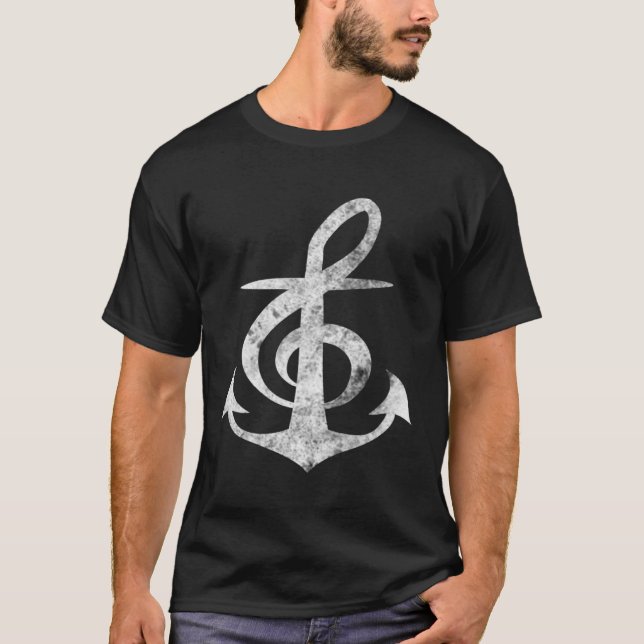 Music Anchors Me Long Sleeve Treble Clef Distresse T-Shirt (Front)
