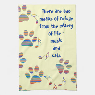 Music and Cats Quote Tea Towel