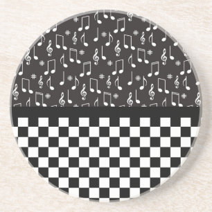 Music and Chequerboard Black and White  Coaster