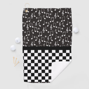 Music and Chequerboard Black and White  Golf Towel