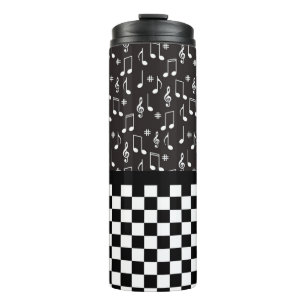 Music and Chequerboard Black and White  Thermal Tumbler