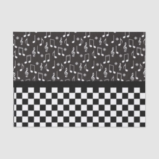 Music and Chequerboard Black and White  Tissue Paper