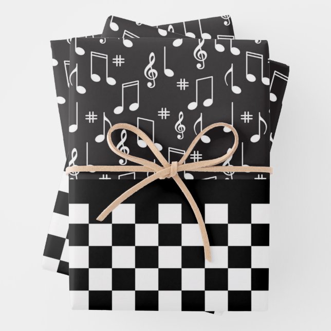 Music and Chequerboard Black and White  Wrapping Paper Sheet (In situ)