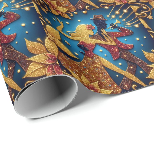 Music and Dance Gold Christmas Wrapping Paper (Roll Corner)