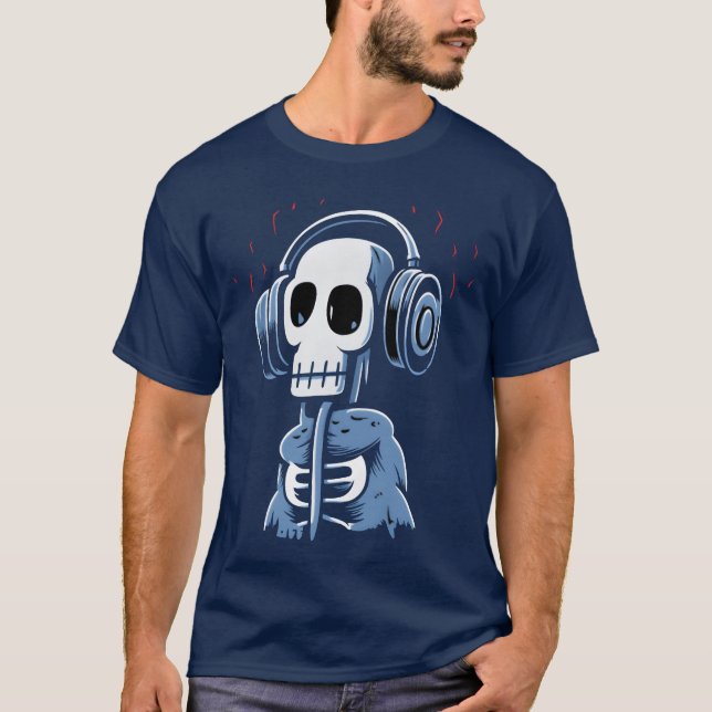 Music and Headphones Skeleton funny T-Shirt (Front)