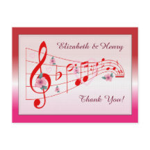 Music and Hibiscus Wedding Thank You Card