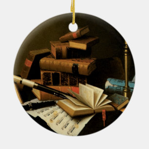Music and Literature by William Harnett, Fine Art Ceramic Tree Decoration