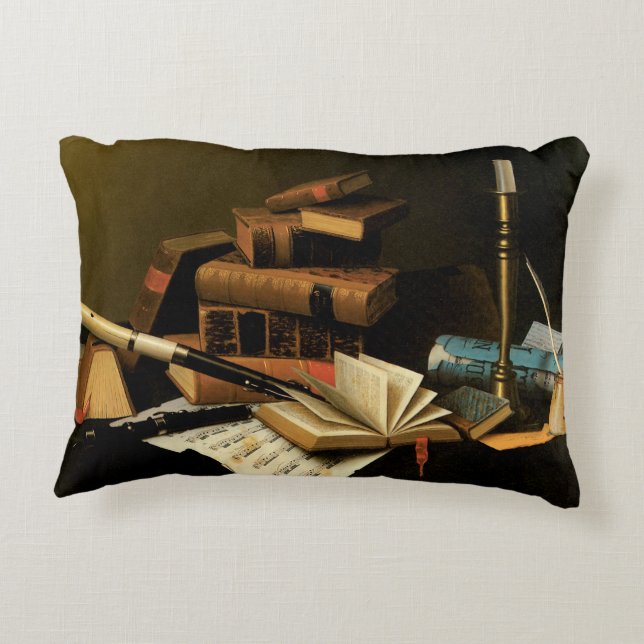Music and Literature by William Harnett, Fine Art Decorative Cushion (Back)