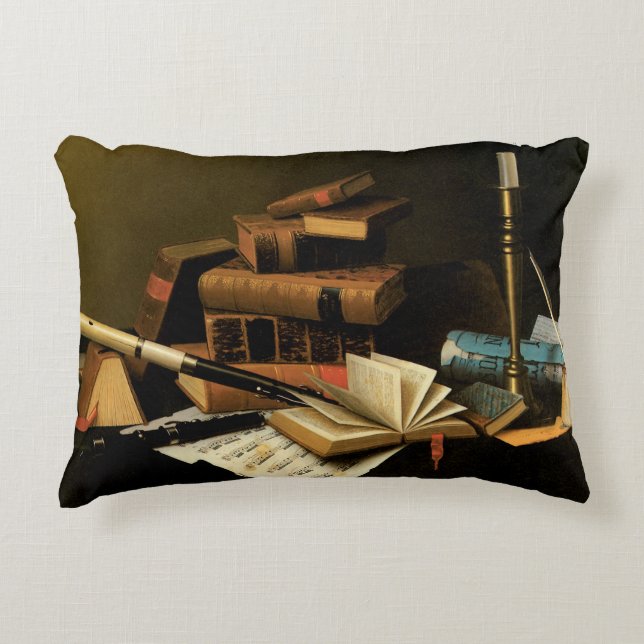 Music and Literature by William Harnett, Fine Art Decorative Cushion (Front)
