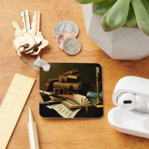 Music and Literature by William Harnett, Fine Art Key Ring