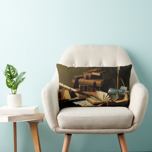 Music and Literature by William Harnett, Fine Art Lumbar Cushion (Chair)