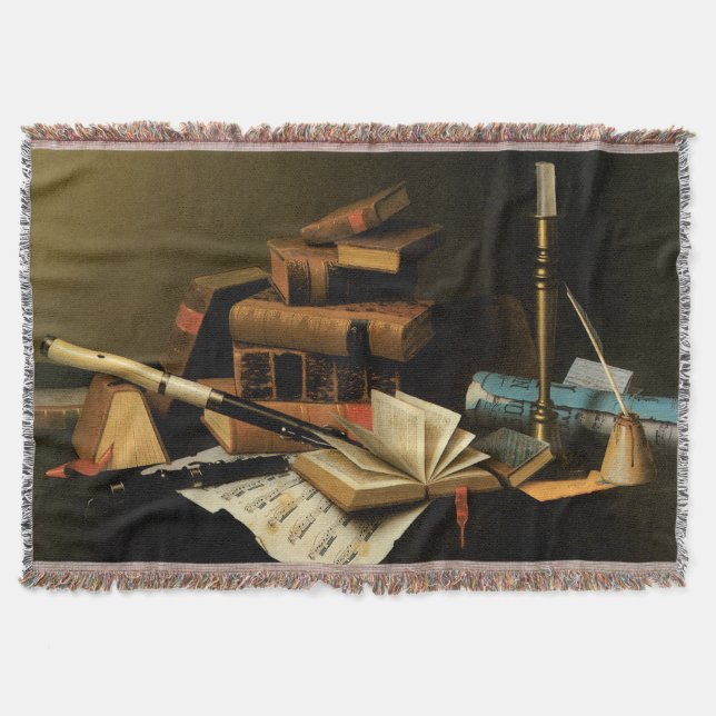 Music and Literature by William Harnett, Fine Art Throw Blanket (Front)