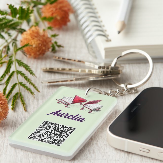 Music And Literature Your Name Plus QR Code Key Ring (Front Right)