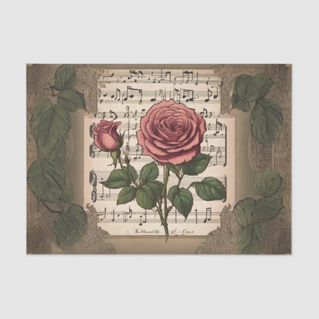 Music and Roses Decoupage Tissue Paper (Front)