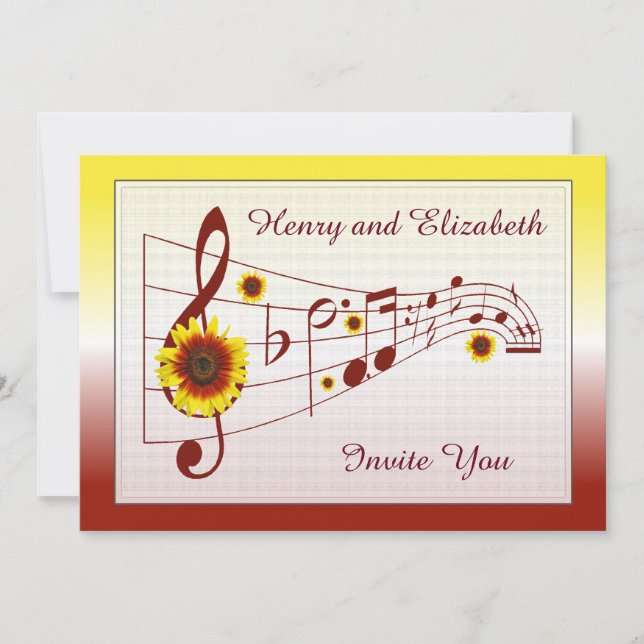 Music and Sunflowers Wedding Invitation (Front)