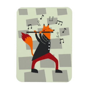 Music Art A Fox And Flute Magnet
